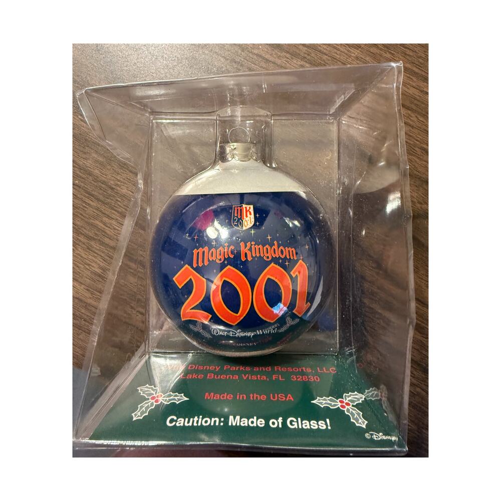 Vintage 2001 Disney Magic Kingdom Glass Christmas Ornament Walt Disney World NEW